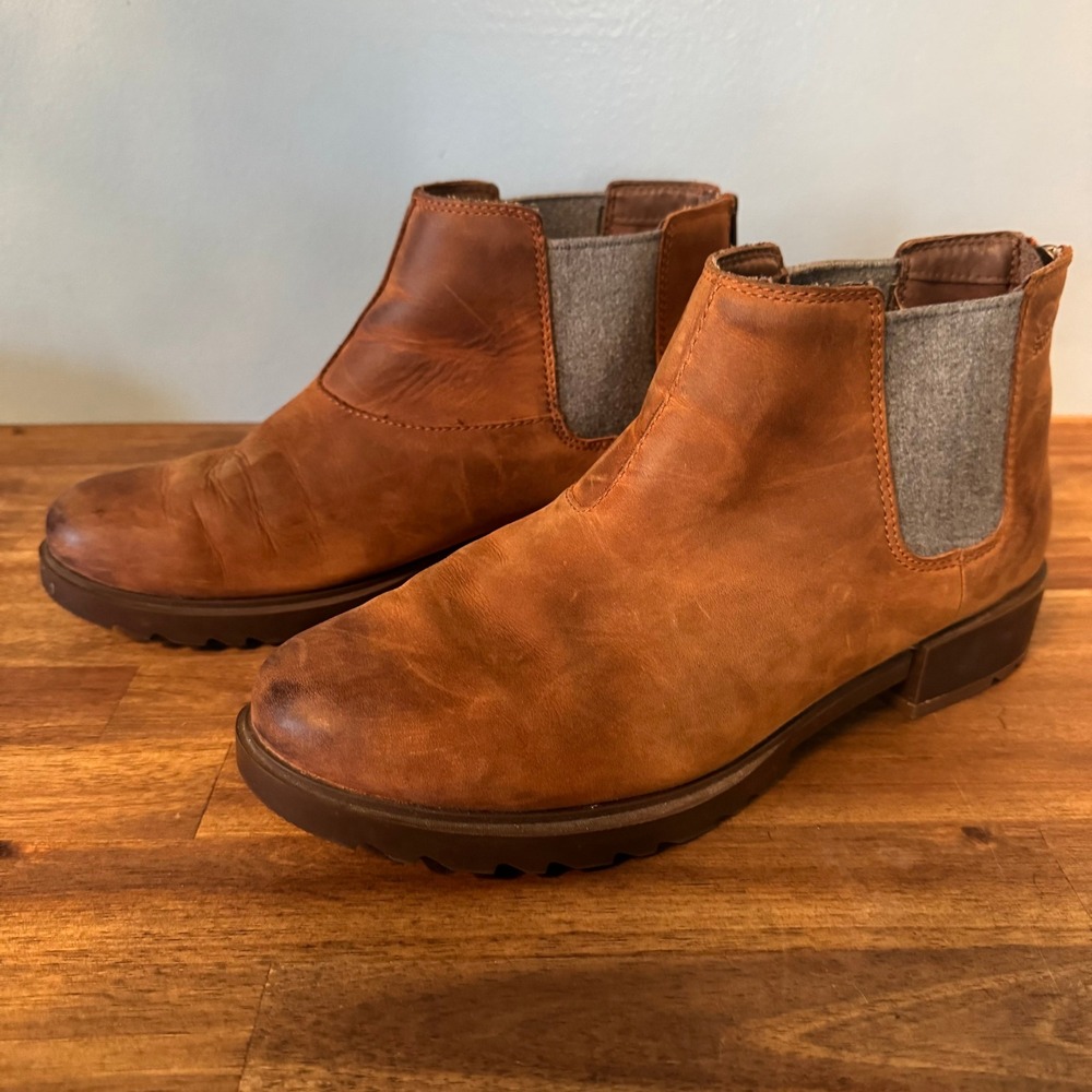 Sorel Emilie II Chelsea Ankle Boots Tobacco Brown Leather Women's Comfortable
